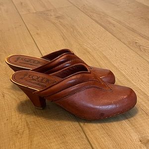 1970’s Connie Leather Heeled Clog Slip on with Wooden Heel
